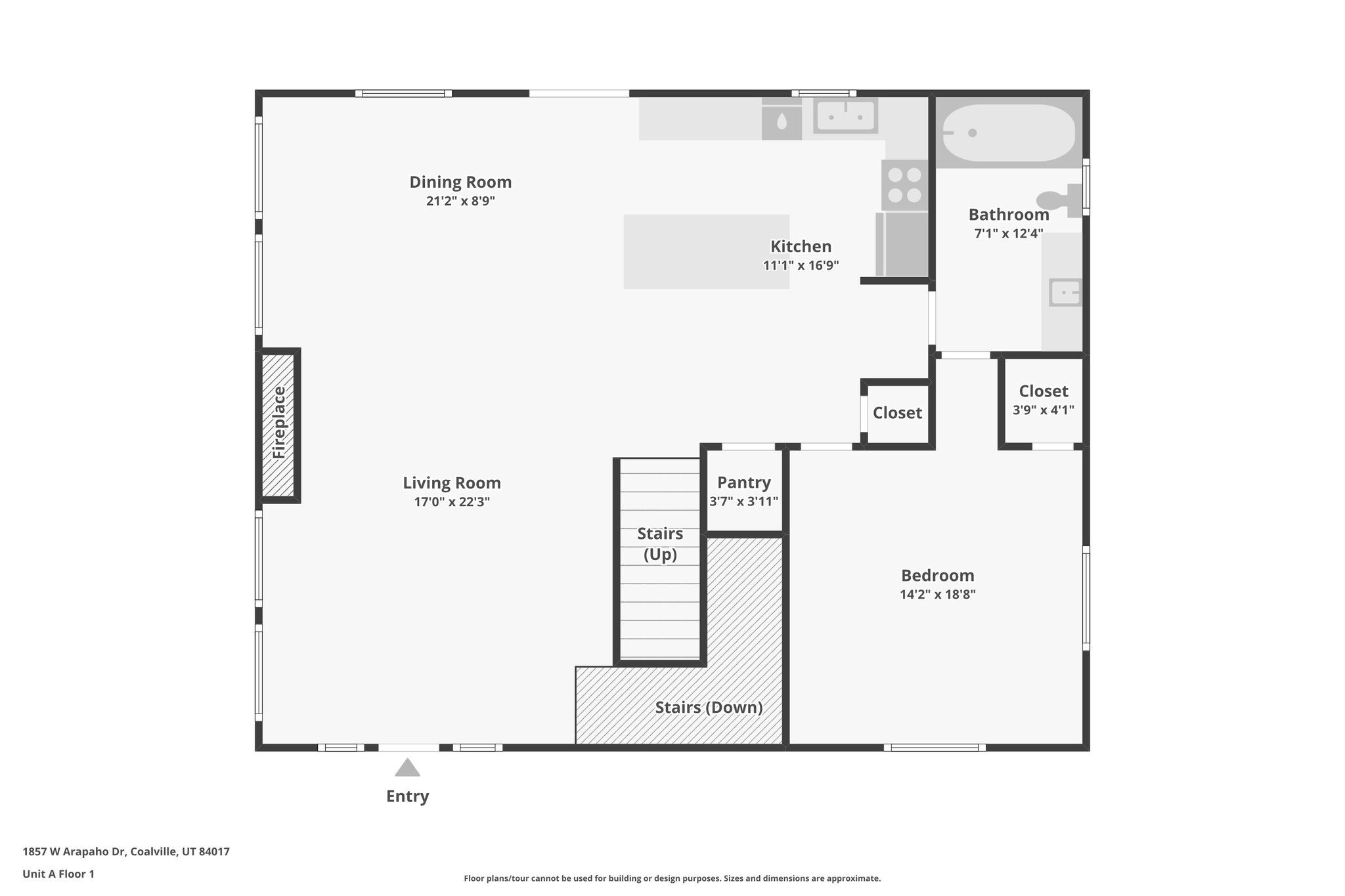 Main Lodge main-floor plan with dining room, kitchen, living room, Bear Room, and full bath