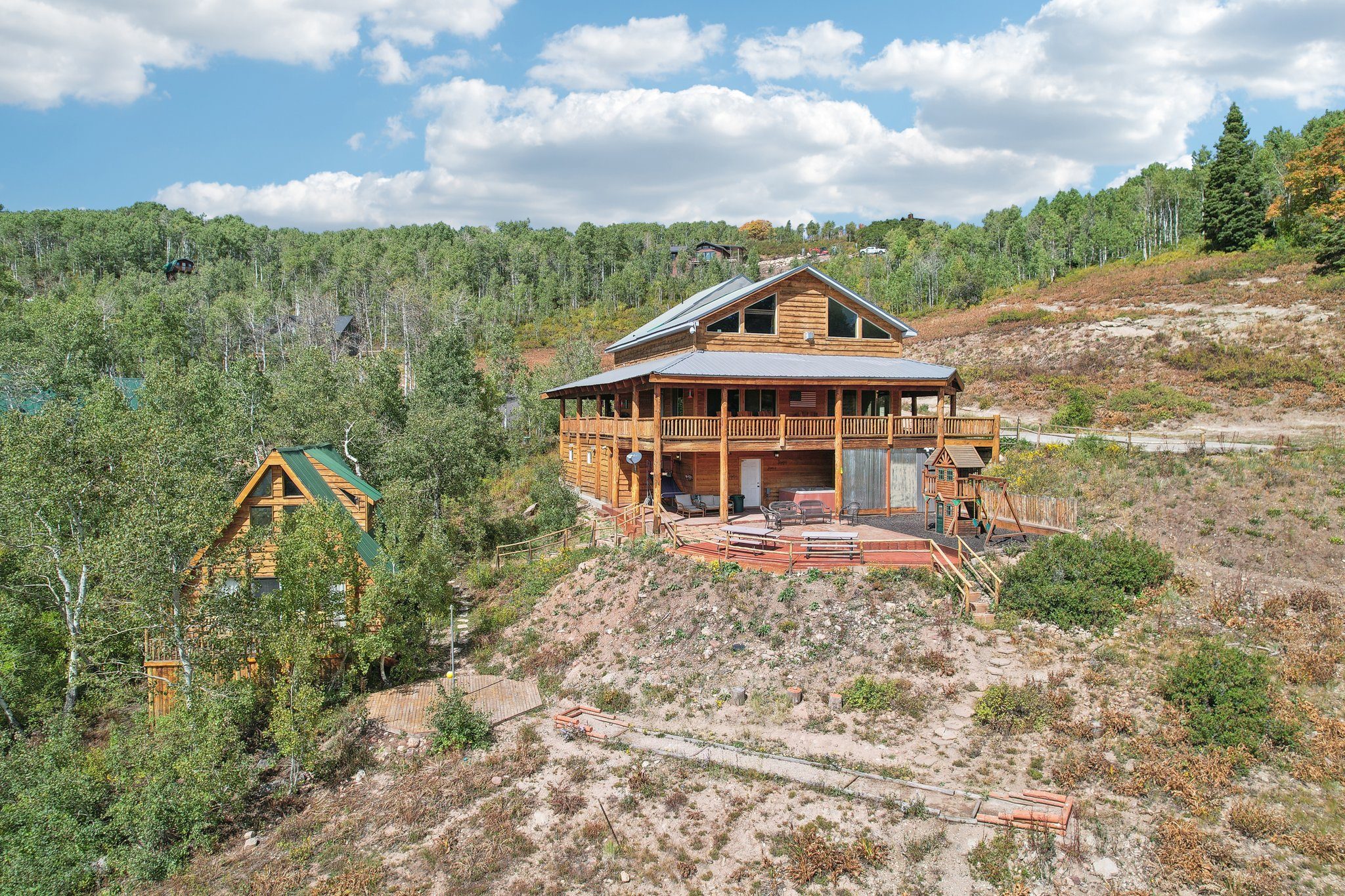 Aerial view of Silvercrest Lodge and the Bunkhouse among the aspens